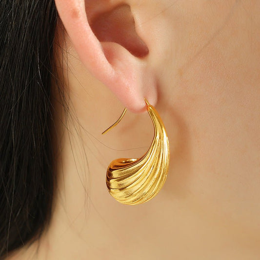 French Entry Lux Vintage 18K Gold Plating Geometric Striped Earrings-Jewearrings