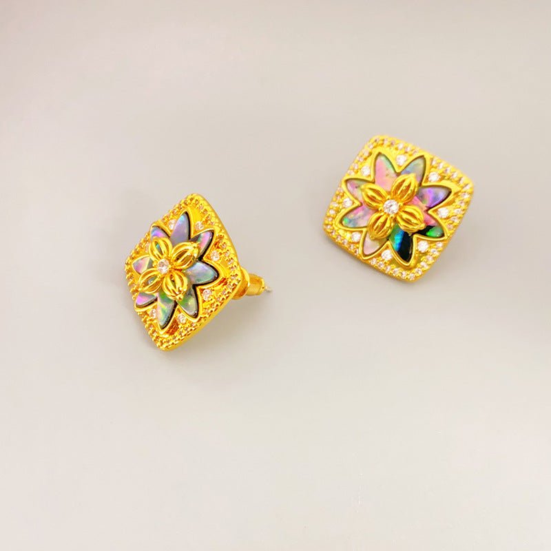 French Fashion Inlaid Color Shell Stud Earrings-Jewearrings