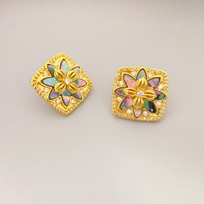 French Fashion Inlaid Color Shell Stud Earrings-Jewearrings