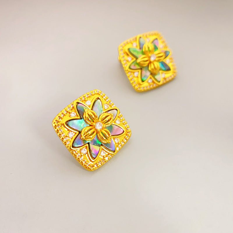 French Fashion Inlaid Color Shell Stud Earrings-Jewearrings