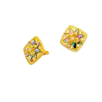 French Fashion Inlaid Color Shell Stud Earrings-Jewearrings