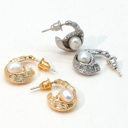 French Freshwater Pearl Copper Plated Real Gold Earrings Ins Style Metal Earrings-Jewearrings