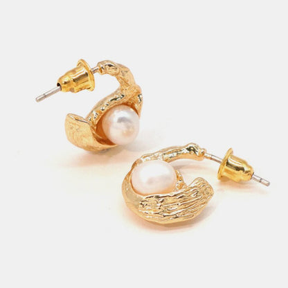 French Freshwater Pearl Copper Plated Real Gold Earrings Ins Style Metal Earrings-Jewearrings