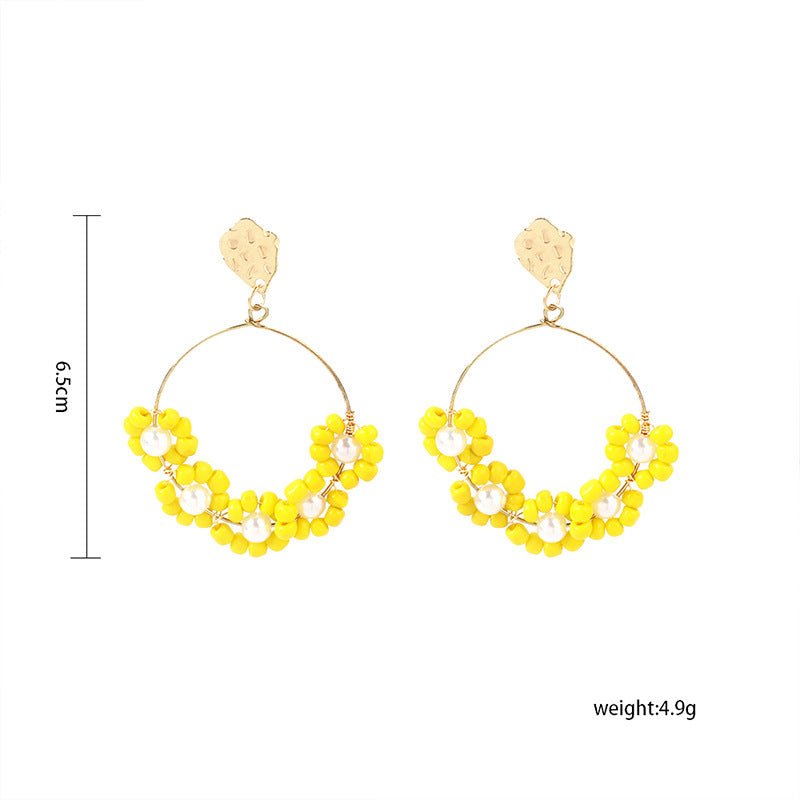 French Geometric Big Circle Retro Flower Earrings-Jewearrings