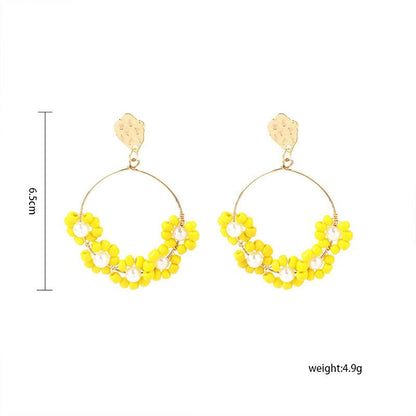 French Geometric Big Circle Retro Flower Earrings-Jewearrings