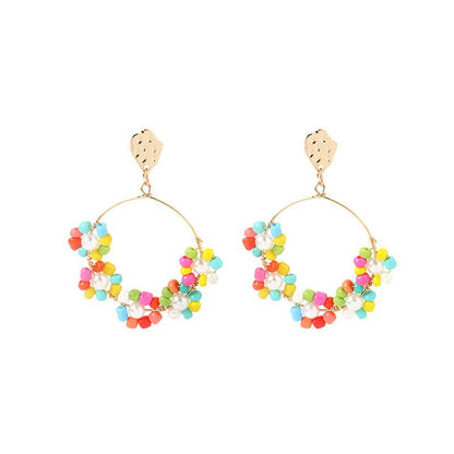 French Geometric Big Circle Retro Flower Earrings-Jewearrings