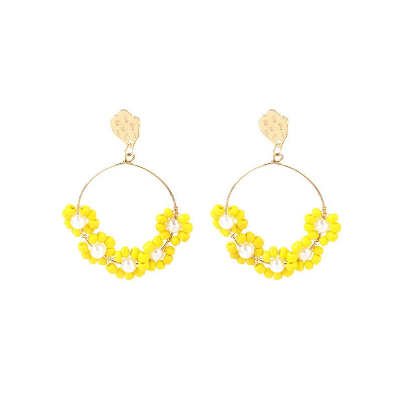 French Geometric Big Circle Retro Flower Earrings-Jewearrings