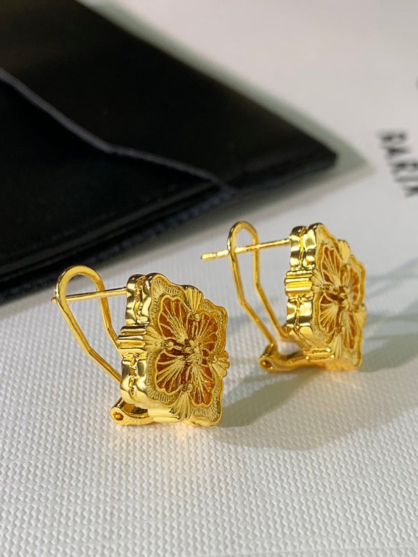 French Gold Four Leaf Grass Fritillaria Earrings-Jewearrings