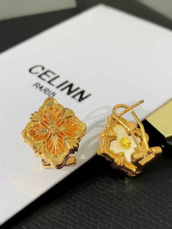 French Gold Four Leaf Grass Fritillaria Earrings-Jewearrings