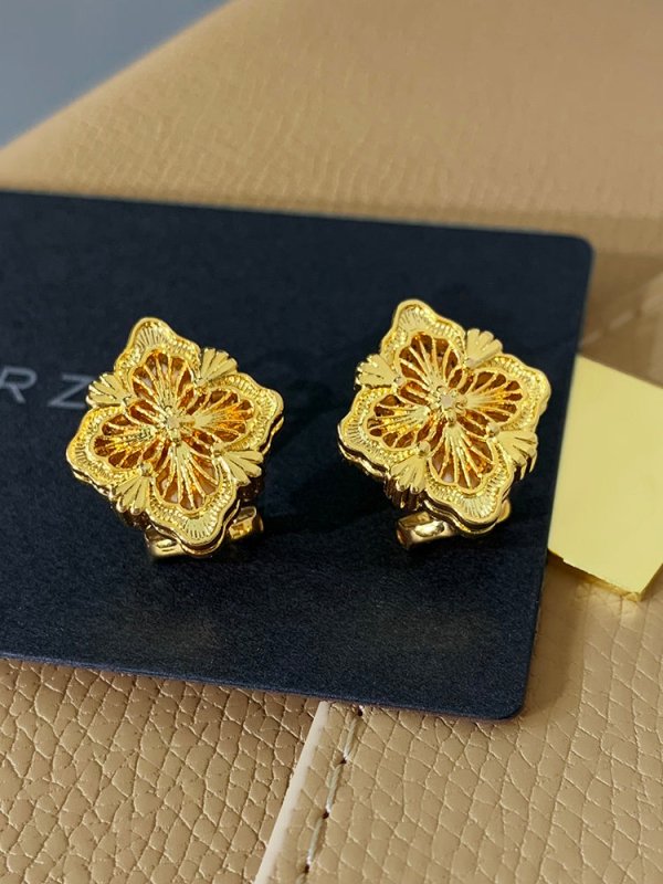 French Gold Four Leaf Grass Fritillaria Earrings-Jewearrings