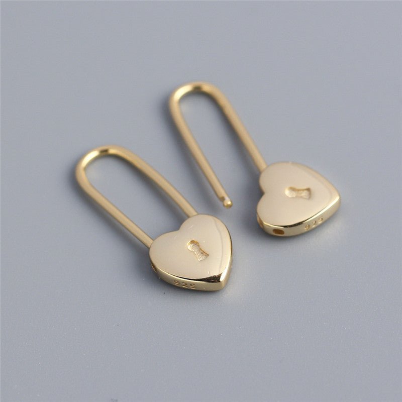 French Light Luxury Heart-shaped Lock Long Ear Buckle Silver Earrings-Jewearrings