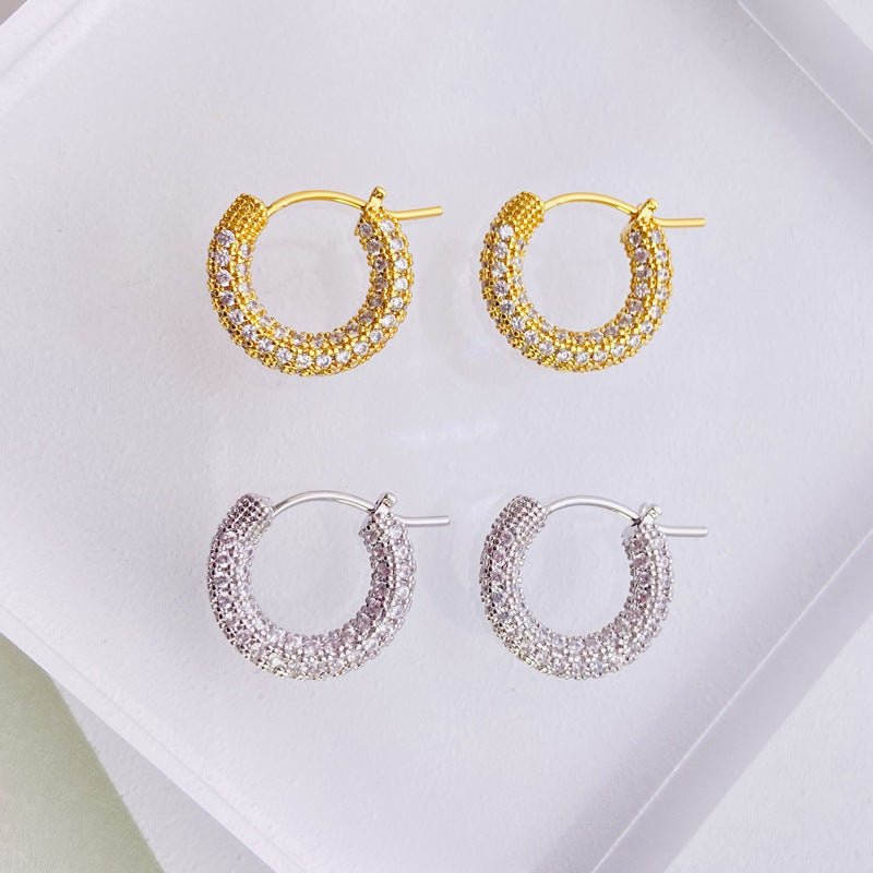 French Micro Set Zircon Hoop Earrings Vintage-Jewearrings