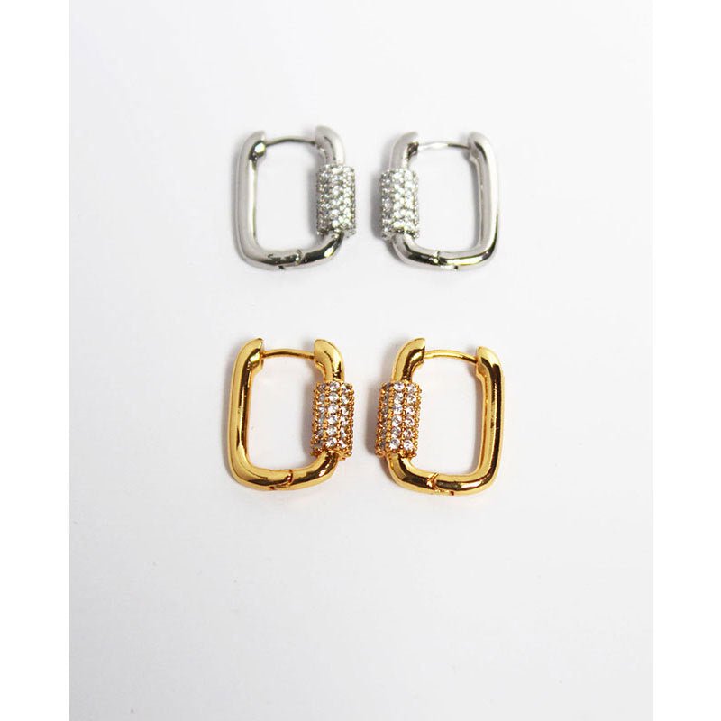 French Microset Zircon Geometric Square Hoop Earrings-Jewearrings