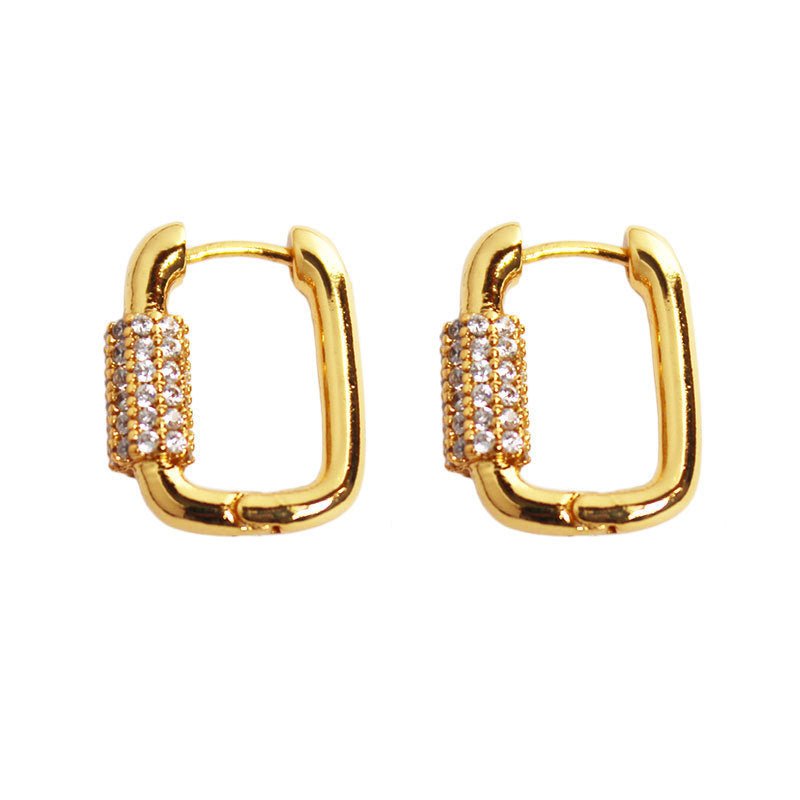 French Microset Zircon Geometric Square Hoop Earrings-Jewearrings