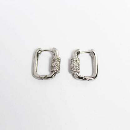 French Microset Zircon Geometric Square Hoop Earrings-Jewearrings