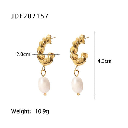 French Retro Fresh Water Pearl Women's Senior Niche 18K Gold Zircon Stud Earrings-Jewearrings