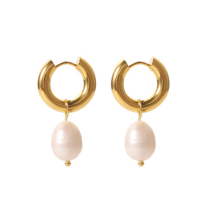 French Retro Fresh Water Pearl Women's Senior Niche 18K Gold Zircon Stud Earrings-Jewearrings