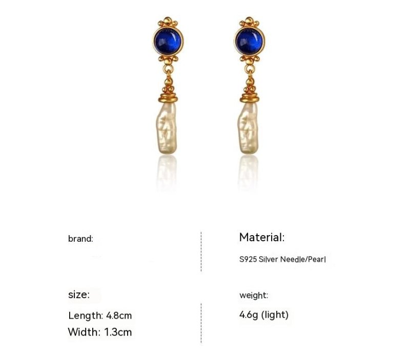 French Retro Maillard Blue Baroque Pearl Earrings-Jewearrings