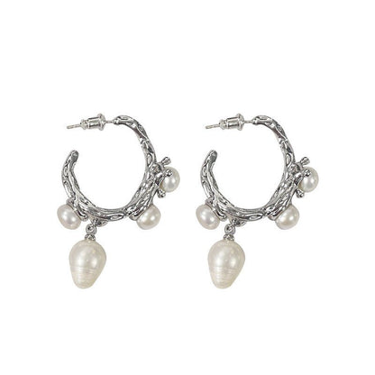 French Retro Senior Sense Natural Baroque Pearl Earrings-Jewearrings