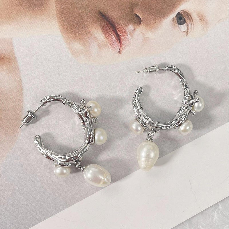 French Retro Senior Sense Natural Baroque Pearl Earrings-Jewearrings