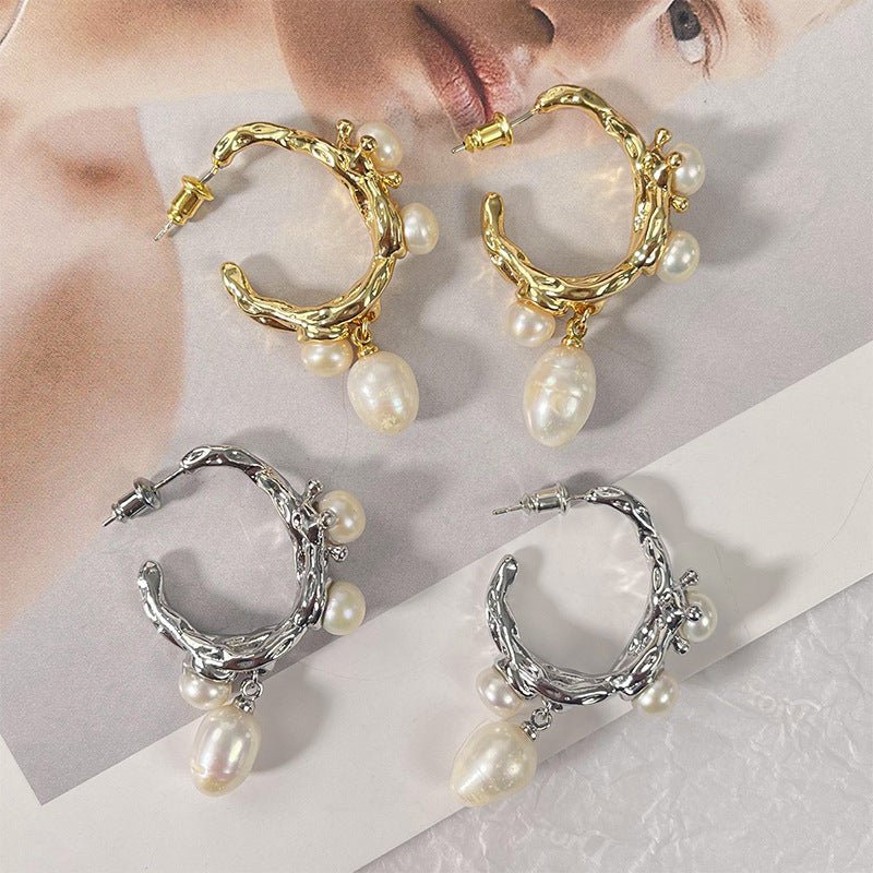 French Retro Senior Sense Natural Baroque Pearl Earrings-Jewearrings