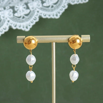 French Retro Shell Pearls Steel Ball Earrings Baroque-Jewearrings