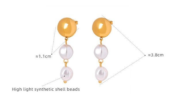 French Retro Shell Pearls Steel Ball Earrings Baroque-Jewearrings