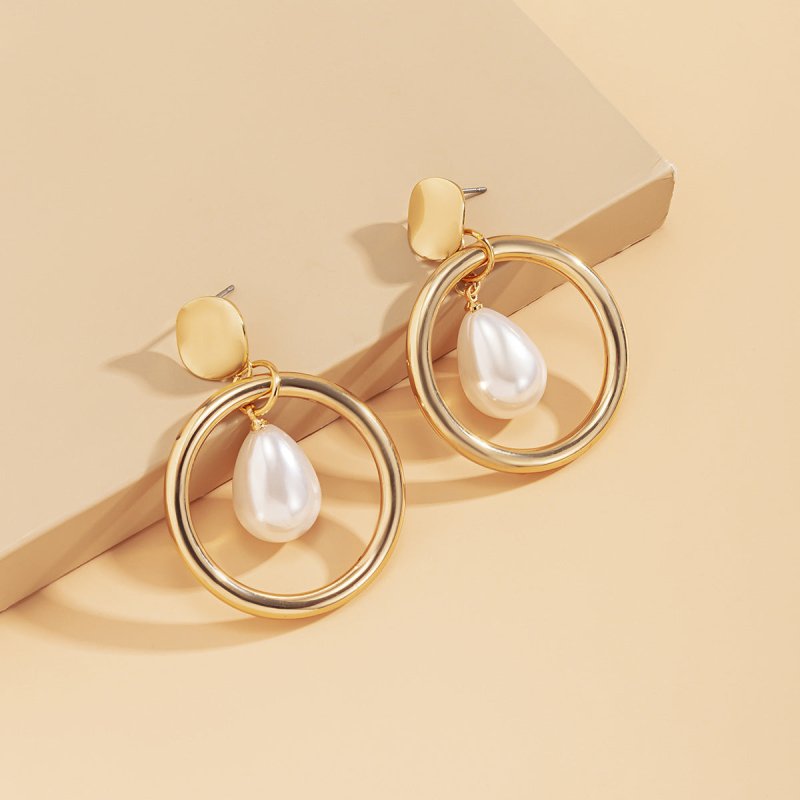 French Retro Water Drop Imitation Pearl Earrings-Jewearrings