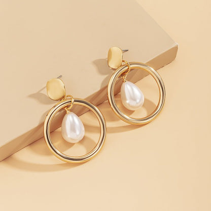 French Retro Water Drop Imitation Pearl Earrings-Jewearrings