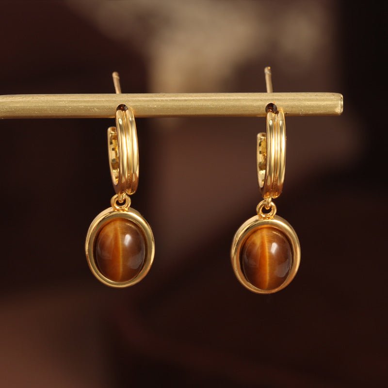 French Tiger Eye Vintage Court Style Gold Geometric Earrings-Jewearrings