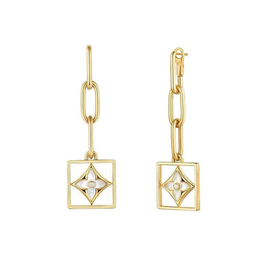 French Vintage Earrings With Diamonds And Long Gold Chain-Jewearrings