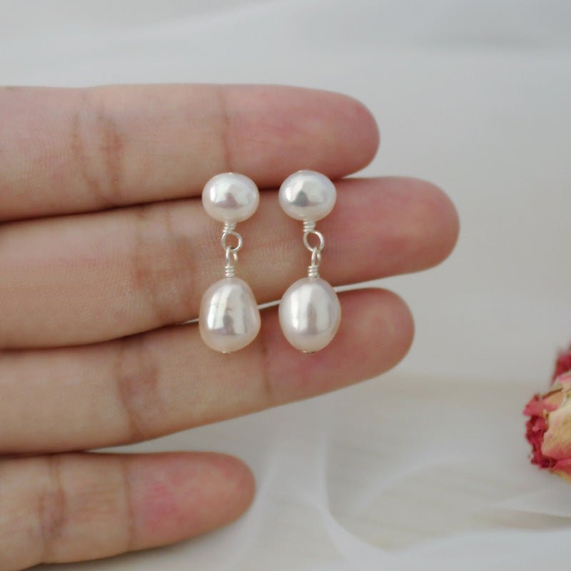 Freshwater Pearl Baroque 925 Silver Stud Earrings-Jewearrings