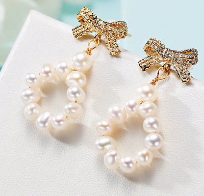 Freshwater Pearl Bow Earrings | Handmade-Jewearrings