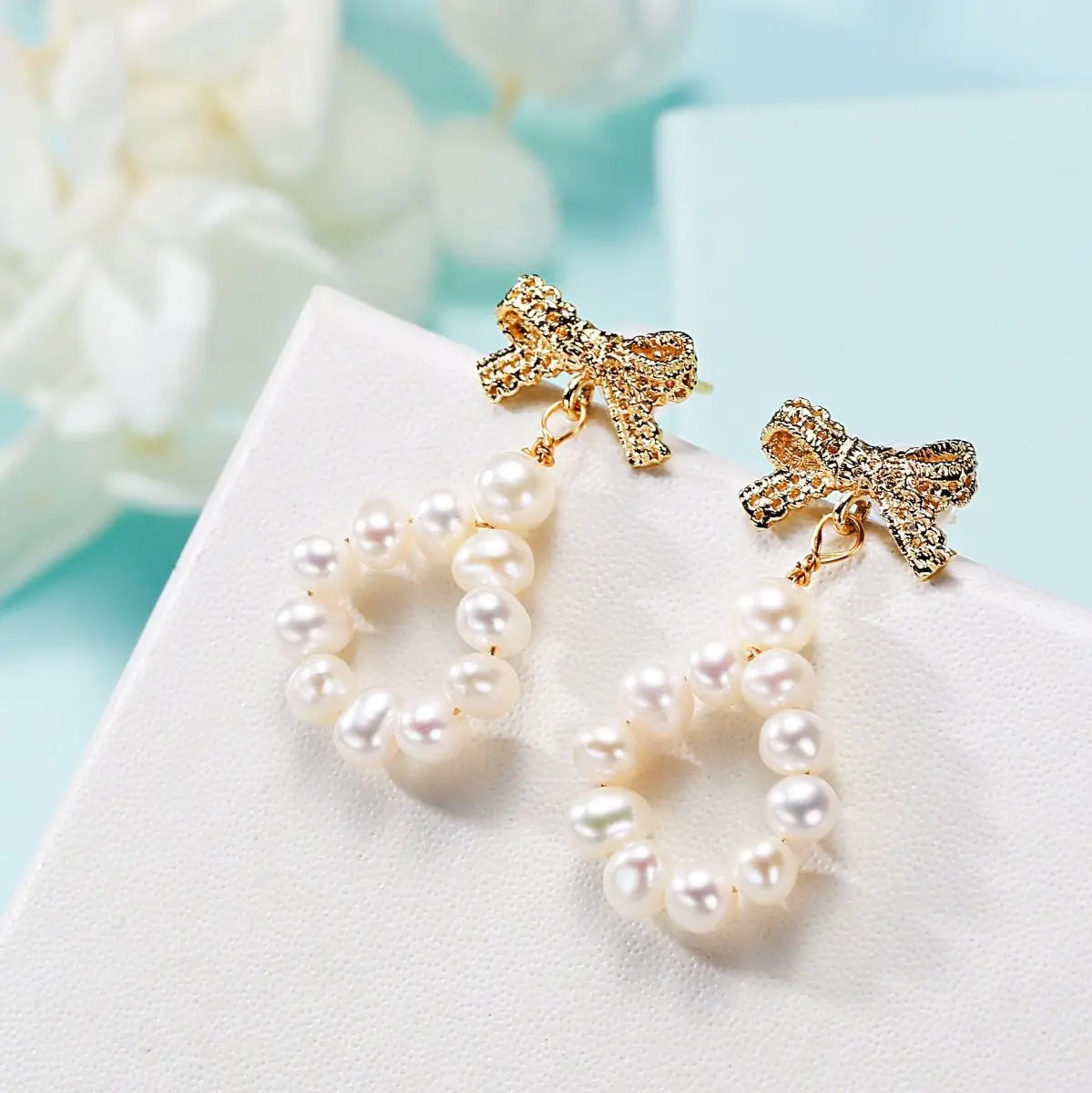 Freshwater Pearl Bow Earrings | Handmade-Jewearrings