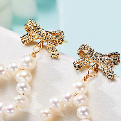 Freshwater Pearl Bow Earrings | Handmade-Jewearrings