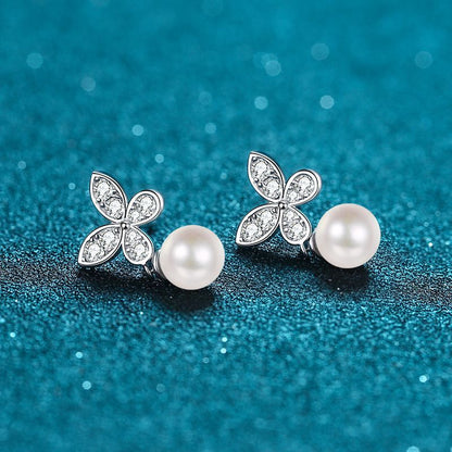 Freshwater Pearl Moissanite Diamond In The Debris Stud Earrings-Jewearrings