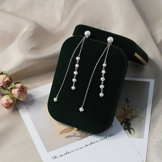 Freshwater Pearl Tassel Long Earrings Real 925 Sterling Silver Jewelry-Jewearrings