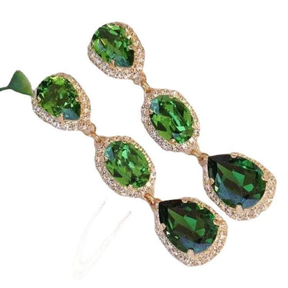 Fringed Golden Emerald And White Diamond Earrings-Jewearrings