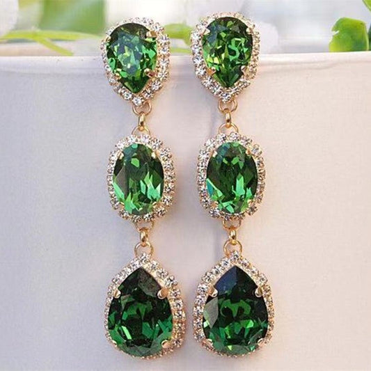 Fringed Golden Emerald And White Diamond Earrings-Jewearrings