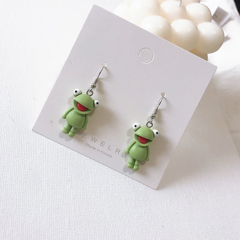 Frog Earrings Green Pendant Earrings-Jewearrings