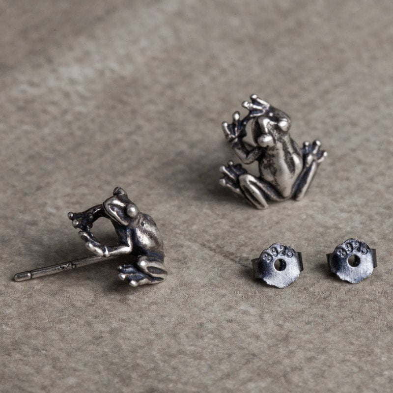 Frog Earrings Sterling Silver Studs-Jewearrings