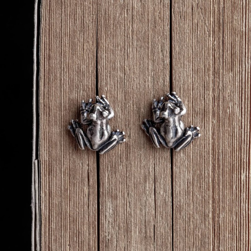 Frog Earrings Sterling Silver Studs-Jewearrings