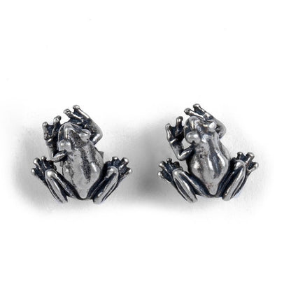 Frog Earrings Sterling Silver Studs-Jewearrings