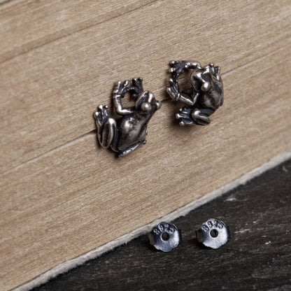 Frog Earrings Sterling Silver Studs-Jewearrings