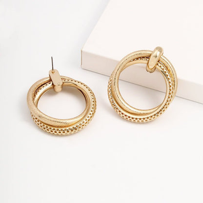 Frosted Gold Ring-Shaped Round Hole Design Love Earrings-Jewearrings