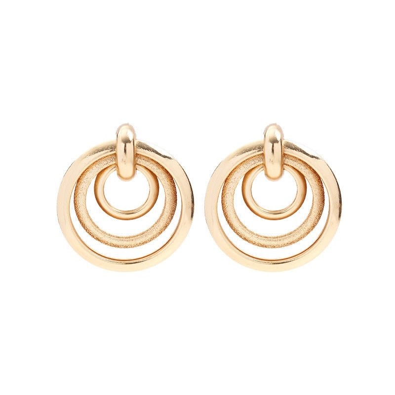 Frosted Gold Ring-Shaped Round Hole Design Love Earrings-Jewearrings