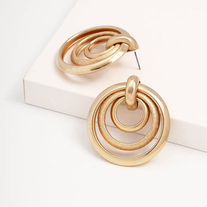 Frosted Gold Ring-Shaped Round Hole Design Love Earrings-Jewearrings