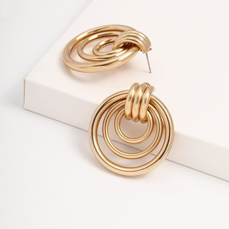 Frosted Gold Ring-Shaped Round Hole Design Love Earrings-Jewearrings