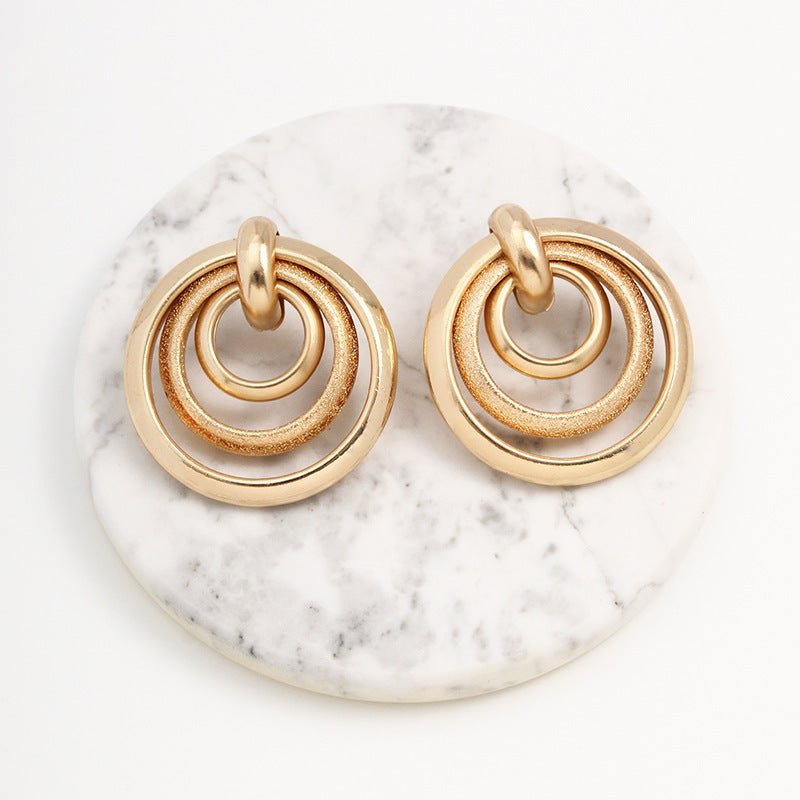 Frosted Gold Ring-Shaped Round Hole Design Love Earrings-Jewearrings