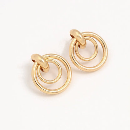 Frosted Gold Ring-Shaped Round Hole Design Love Earrings-Jewearrings